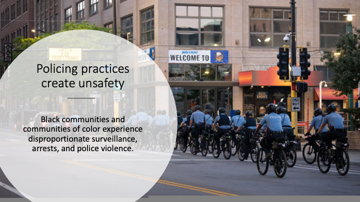 Policing practices create unsafety: Black communities and communities of color experience disproportionate surveillance, arrests, and police violence