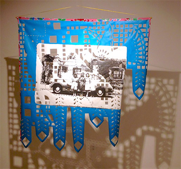 Margaret ‘Quica’ Alarcón, Calle Coyoac án , 2014, silkscreen on oil cloth. Courtesy of the artist. Photo: Margaret Alarcón
