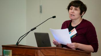 Clarissa Rojas at lectern