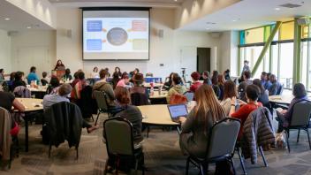 Panorama of symposium from back of room