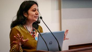 Sunaina Maira at lectern