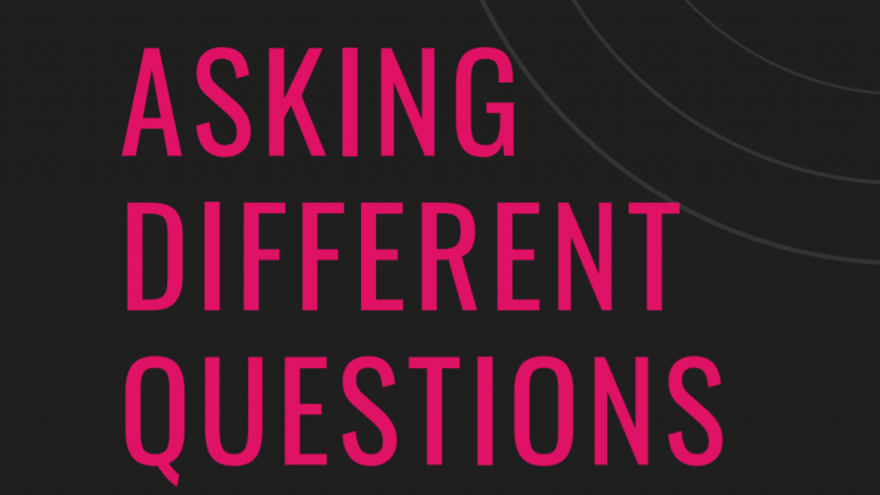 "Asking Different Questions" logo in pink and black