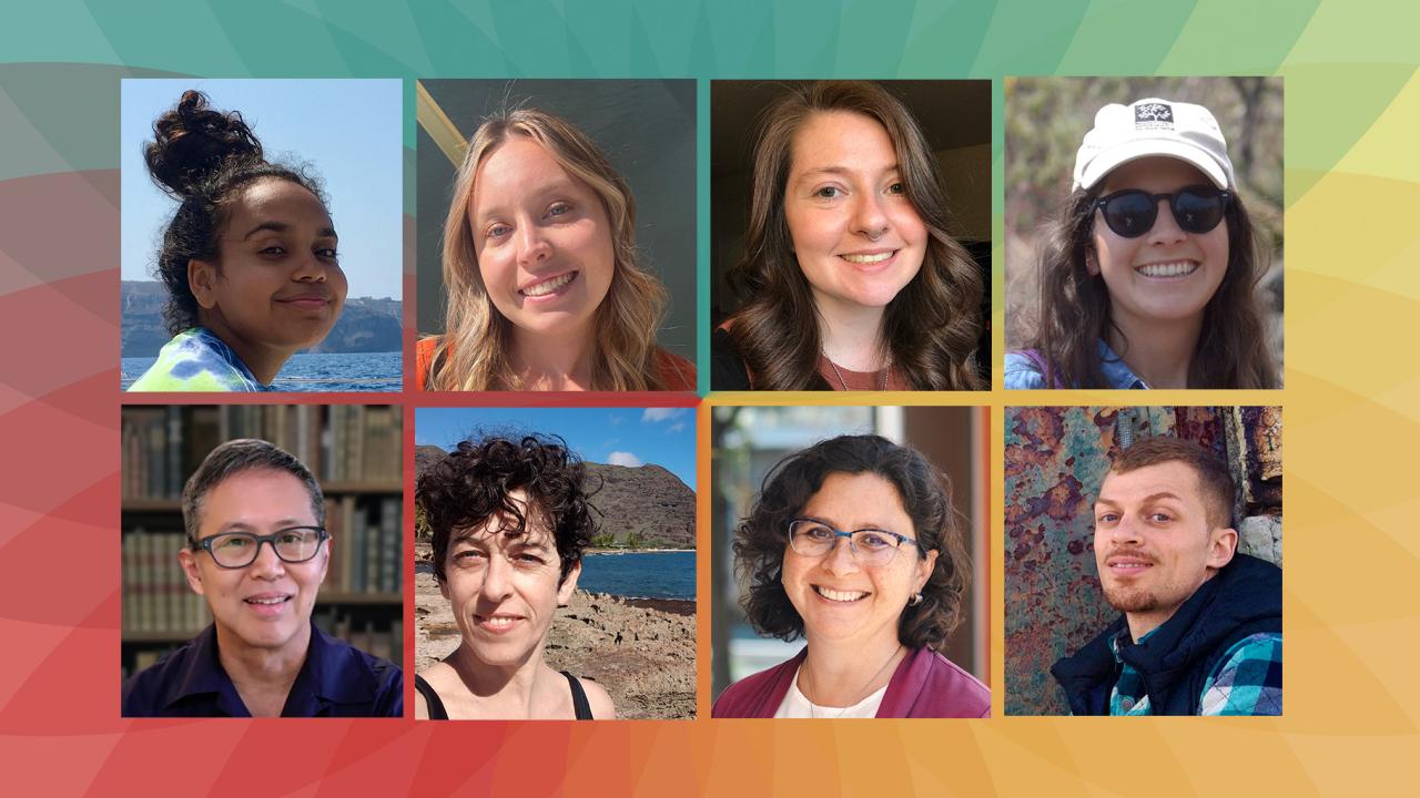 Headshots of authors (clockwise from upper left): Rania Gadnis, Ellie Legg, Colleen Sargent, Tara Pozzi, Scott Tsuchitani, Caro Novella Centellas, Sarah Rebolloso McCullough, Toby Smith