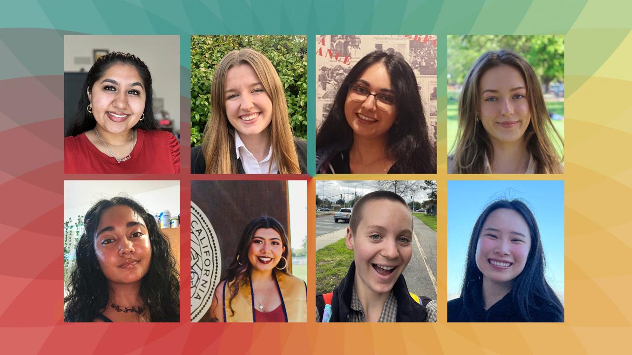 New Undergraduate Board members: clockwise from upper left, Yutikaa Saini, Summer Reeves, Navreet Kaur, Annabel Marshall, Kaitlyn Duong, El Sordean, Leilani Gonzalez, Rishita Kumar