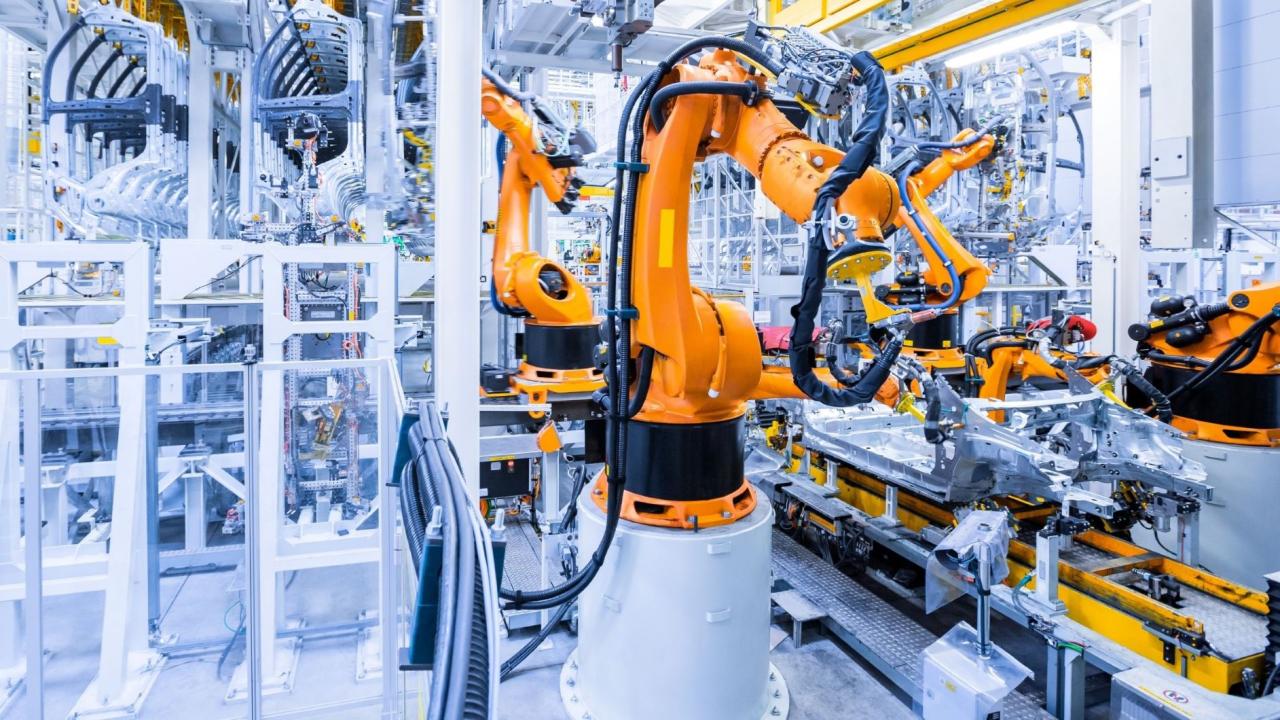 Scene of automated production robot in a factory