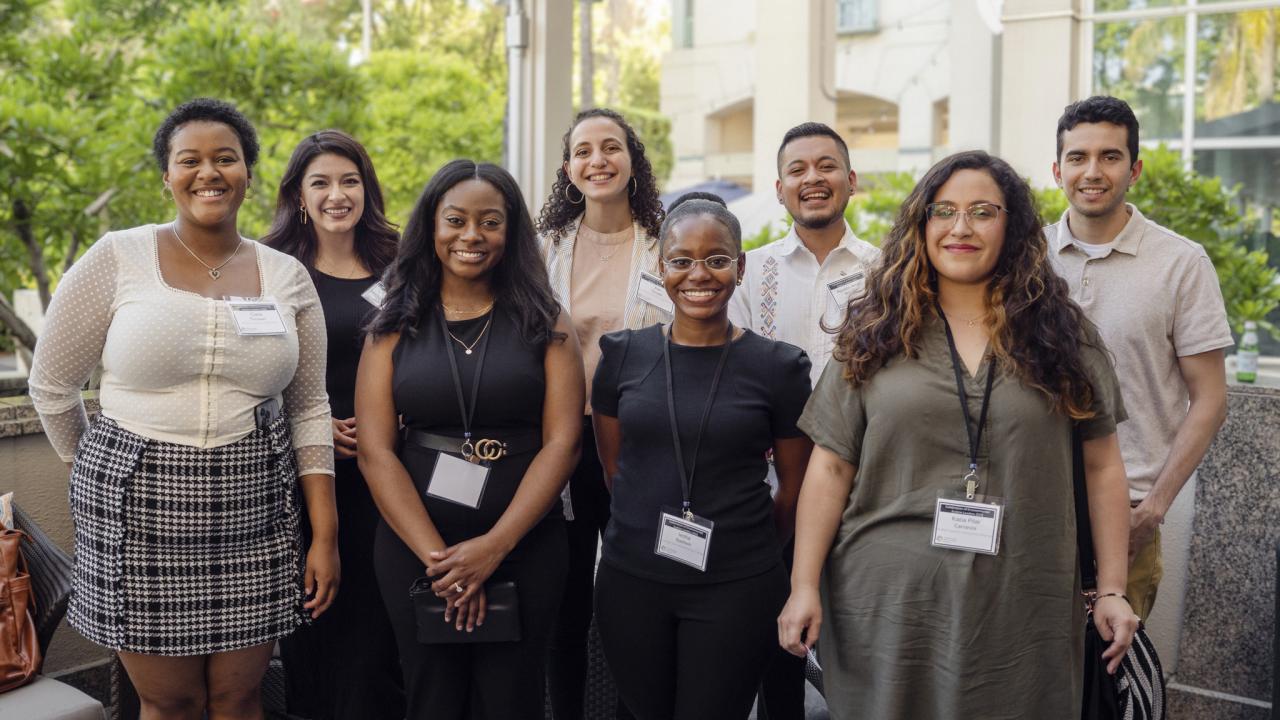 Pictured left to right: Ciara Thrower, Atenas Mena, Diamond Spratling, Zoe Temple, Iesha Baldwin, Agustin Angel Bernabe, Katia Carranza, Alec Castellano (Photographed by Michael Fortunato, UC Davis ITS)