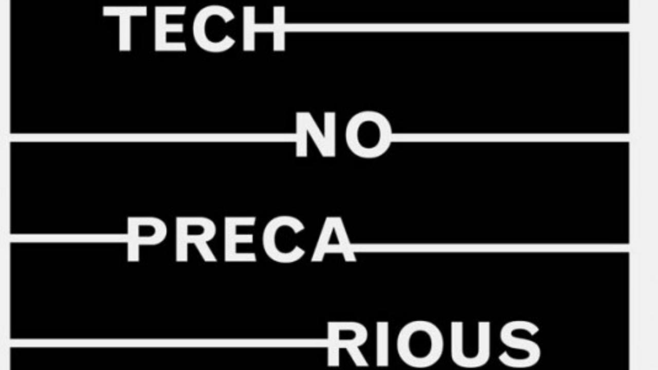 Technoprecarious book cover: "technoprecarious" in white type on a black background