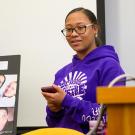 Ashanti E. (right) presents YPAR project while Jeanelle Hope holds poster (right)