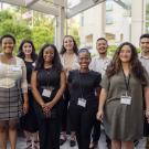 Pictured left to right: Ciara Thrower, Atenas Mena, Diamond Spratling, Zoe Temple, Iesha Baldwin, Agustin Angel Bernabe, Katia Carranza, Alec Castellano (Photographed by Michael Fortunato, UC Davis ITS)